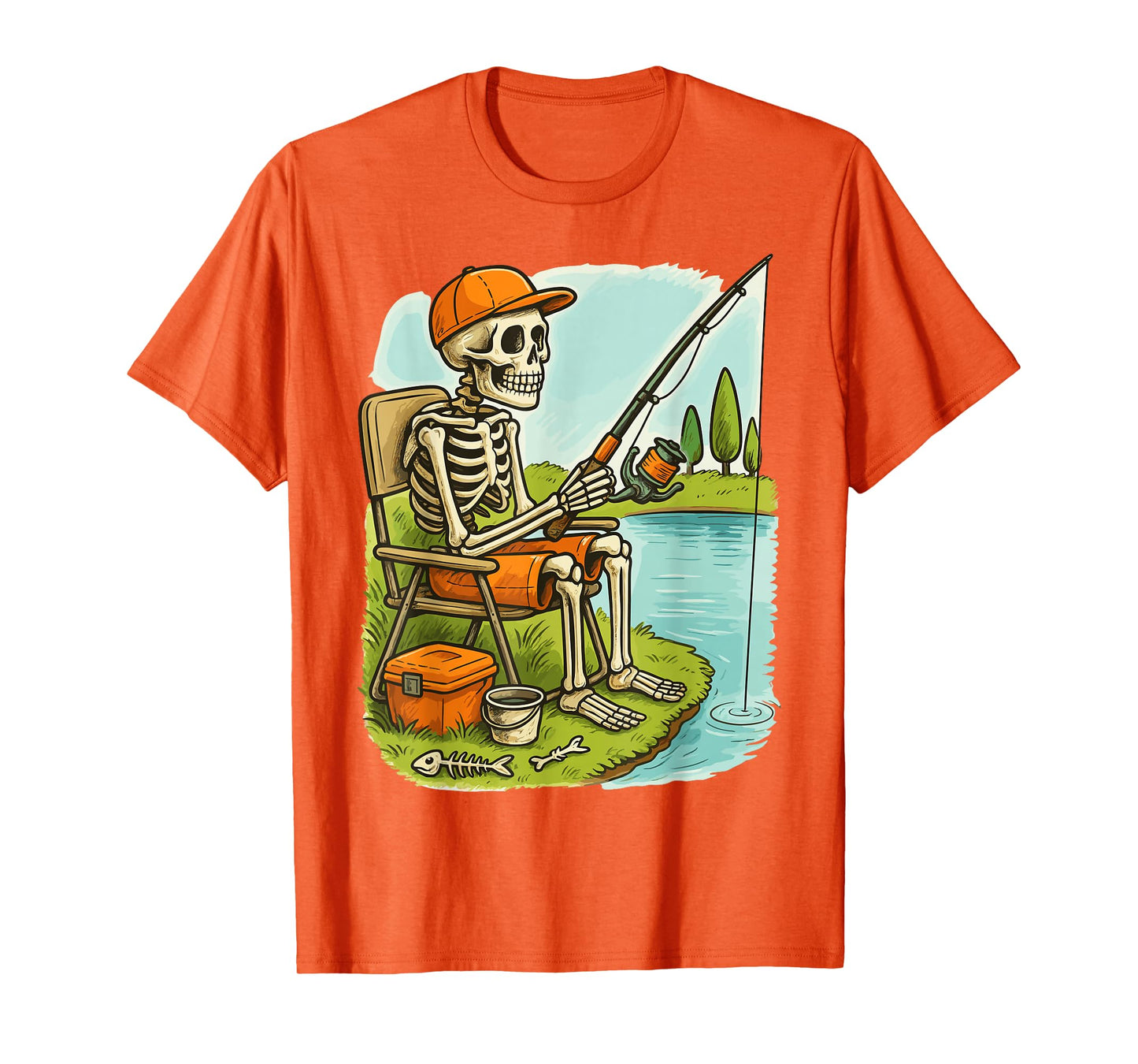 Funny Skeleton Fishing Halloween Costume T-Shirt