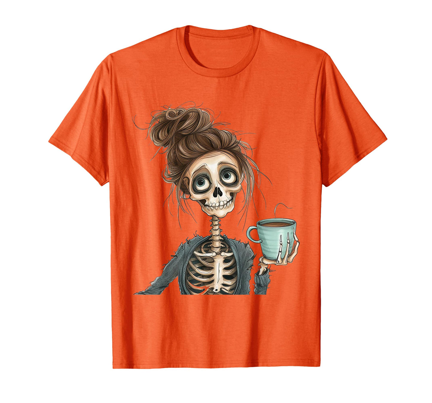 Funny Skeleton with Coffee Cute Lady Skeleton Skull T-Shirt