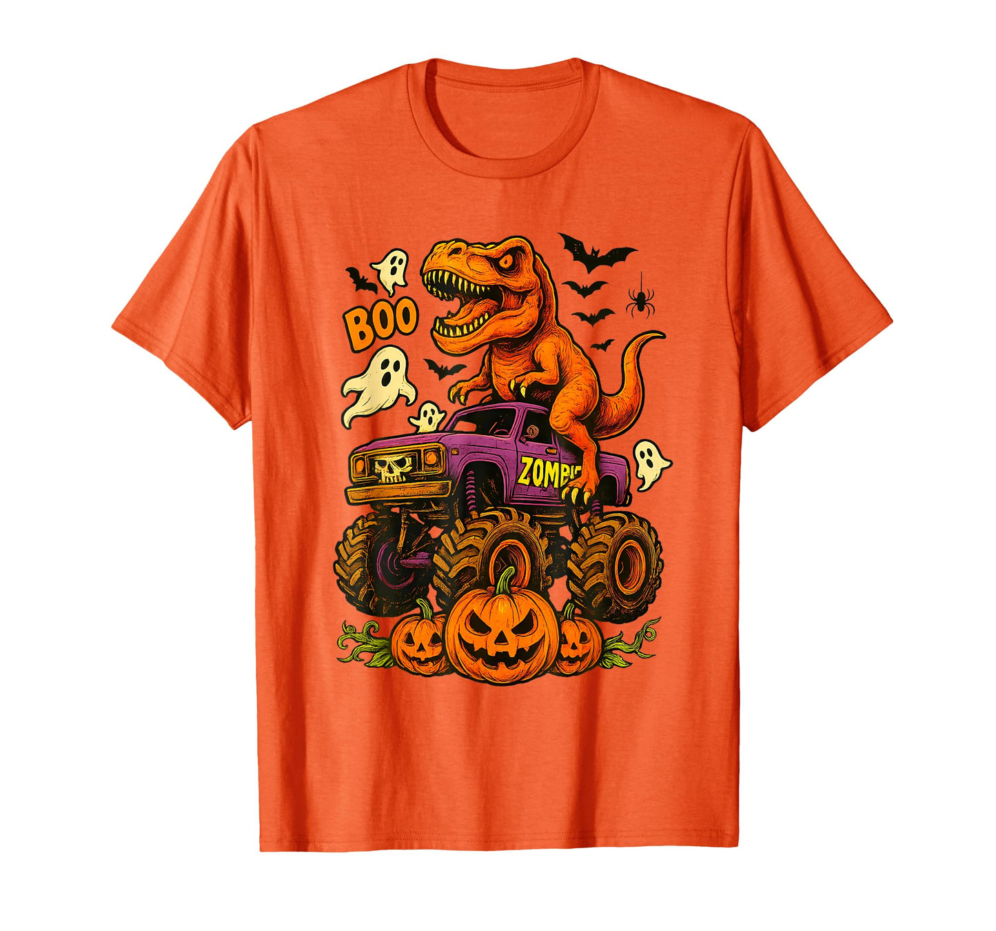 Halloween T Rex Dinosaur Monster Truck Boo Ghost Pumpkin T-Shirt