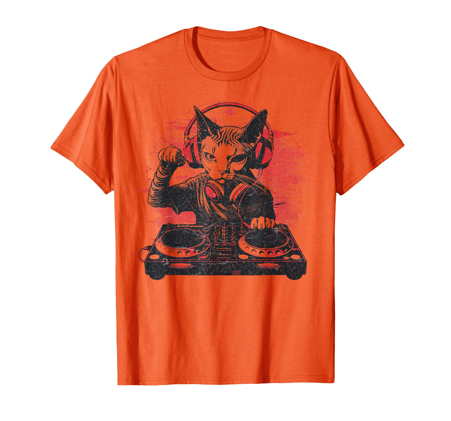 Funny Retro House DJ Sphynx Cat Disco Headphone Tech Sound T-Shirt