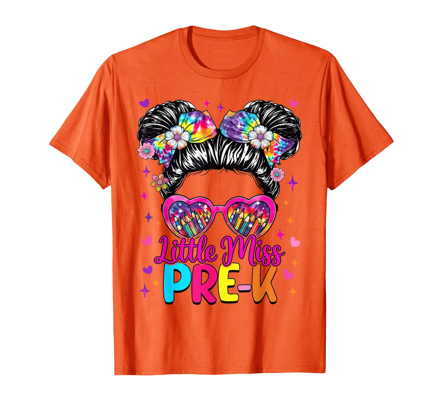 Little Miss Pre-k Messy Bun First Day Of School T-Shirt