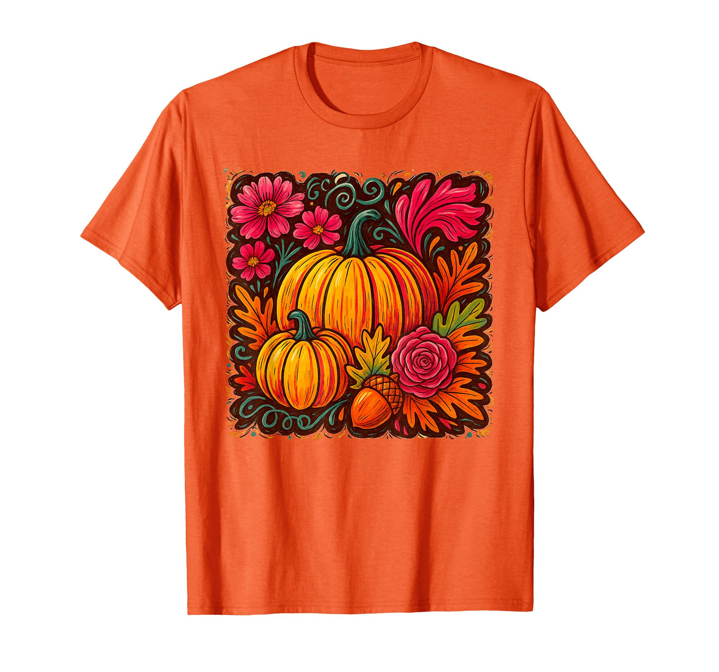 Fall Vibes Boho Floral Pumpkin Spice Autumn Thanksgiving T-Shirt