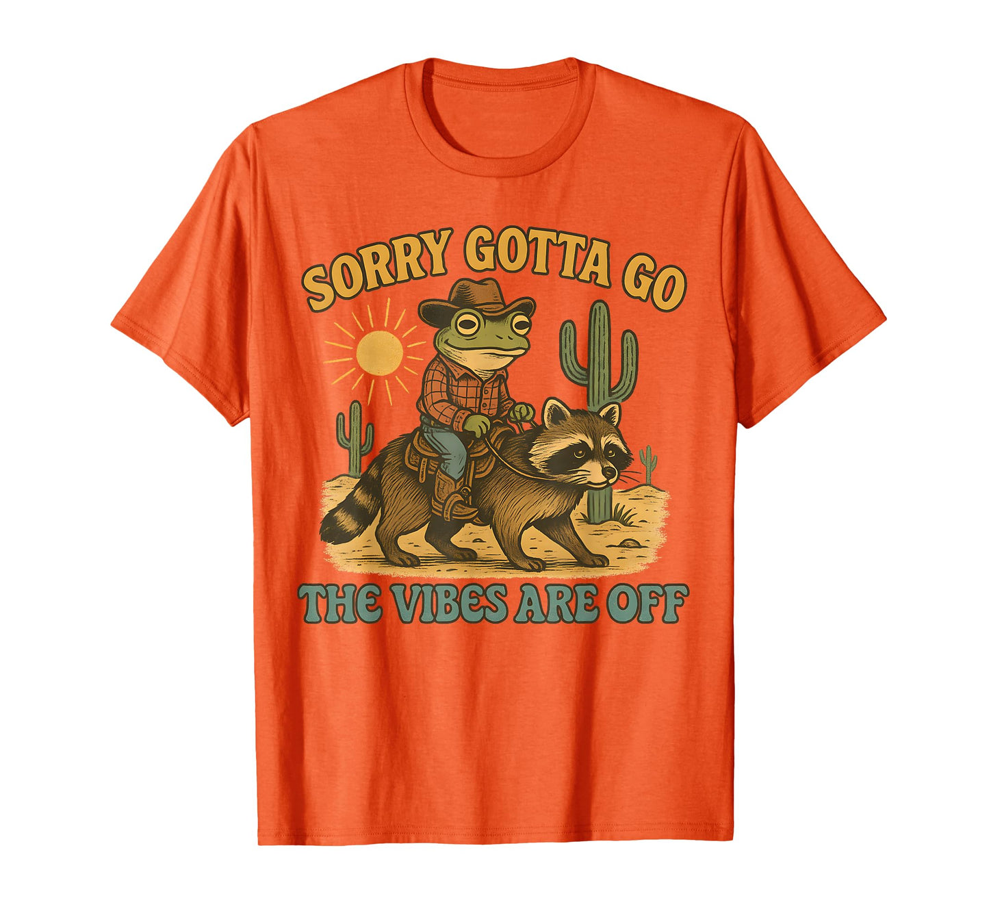 Cowboy Frog Riding Raccoon Funny Retro Desert Vibes T-Shirt