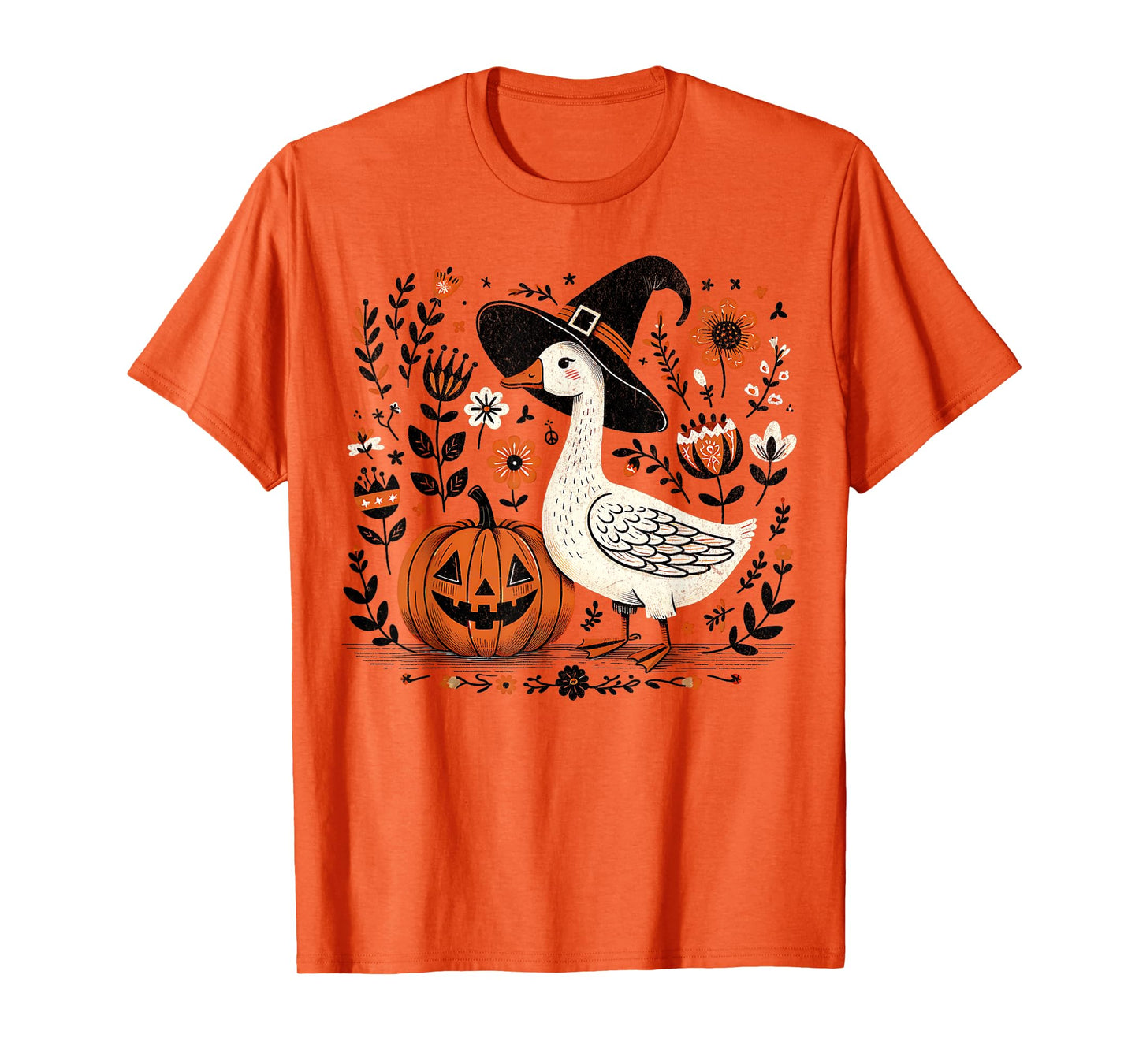 Vintage Floral Boho Silly Goose Pumpkin Cute Halloween Fall T-Shirt