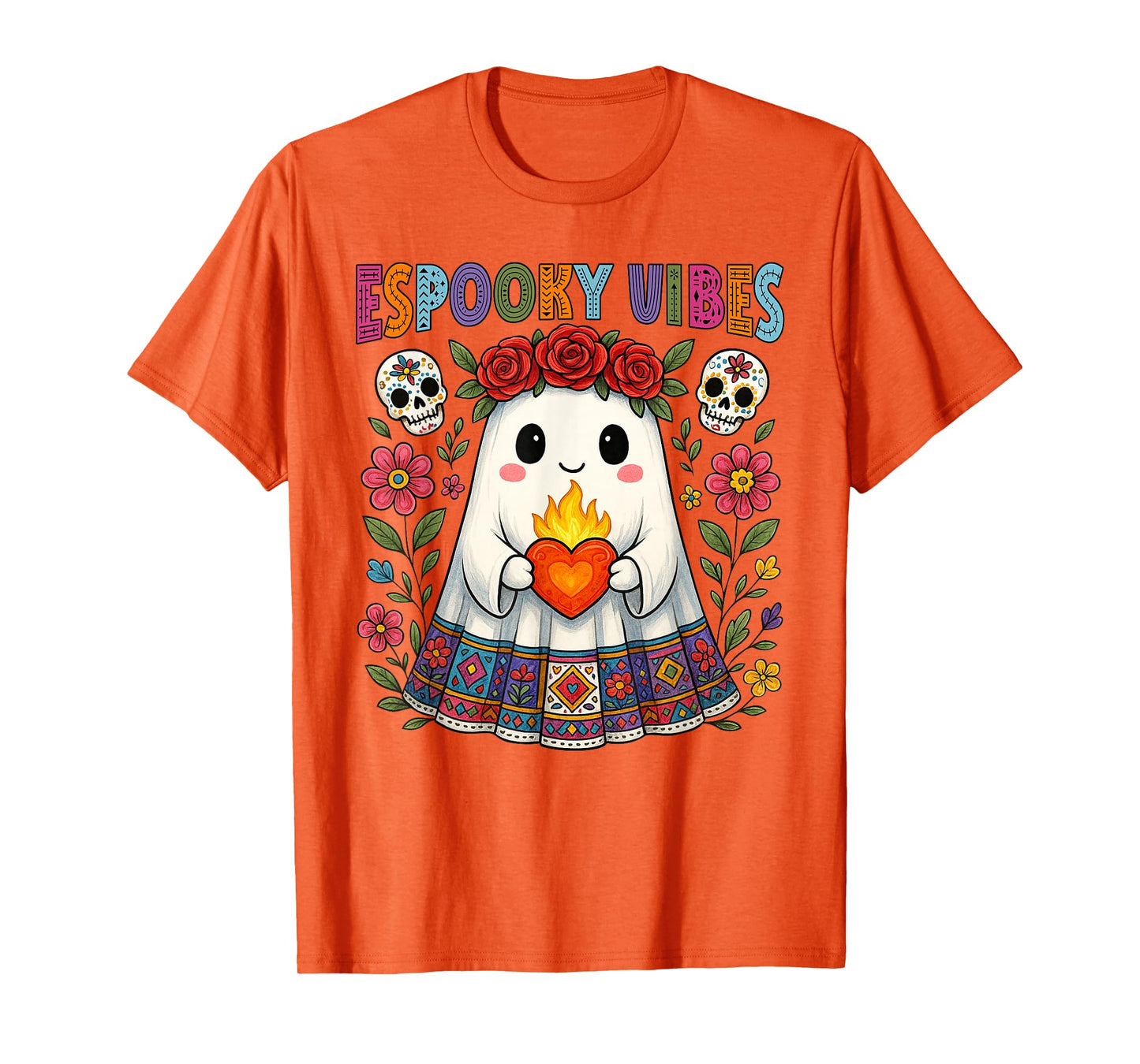 Espooky Vibes Spanish Mexican Halloween Floral Ghost Teacher T-Shirt