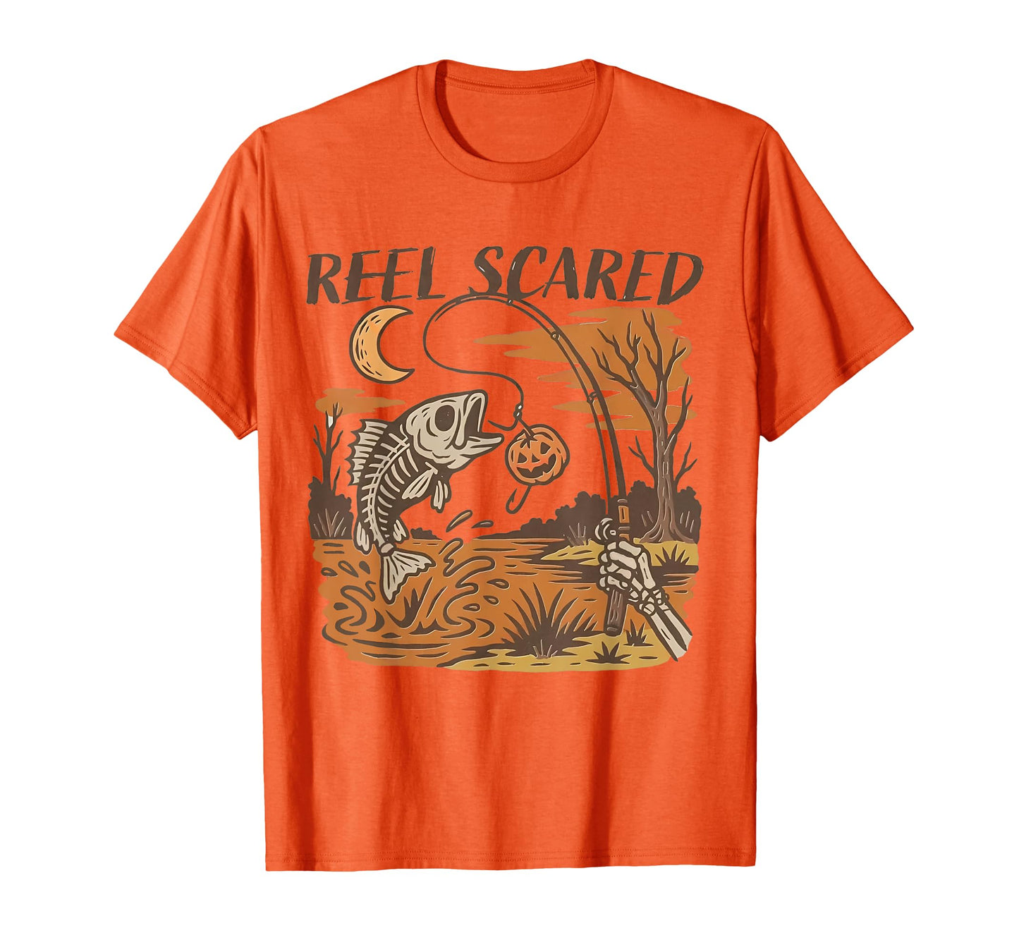 Reel Scared Halloween Fishing Funny Skeleton Fisherman Bass T-Shirt