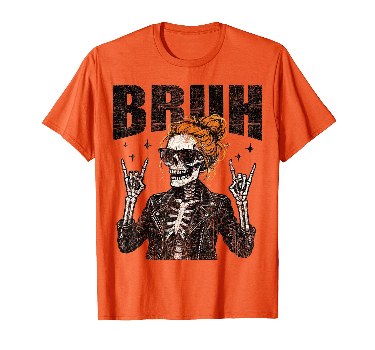 Bruh Punk Rock Skeleton Cool Rocker Halloween Women Girls T-Shirt