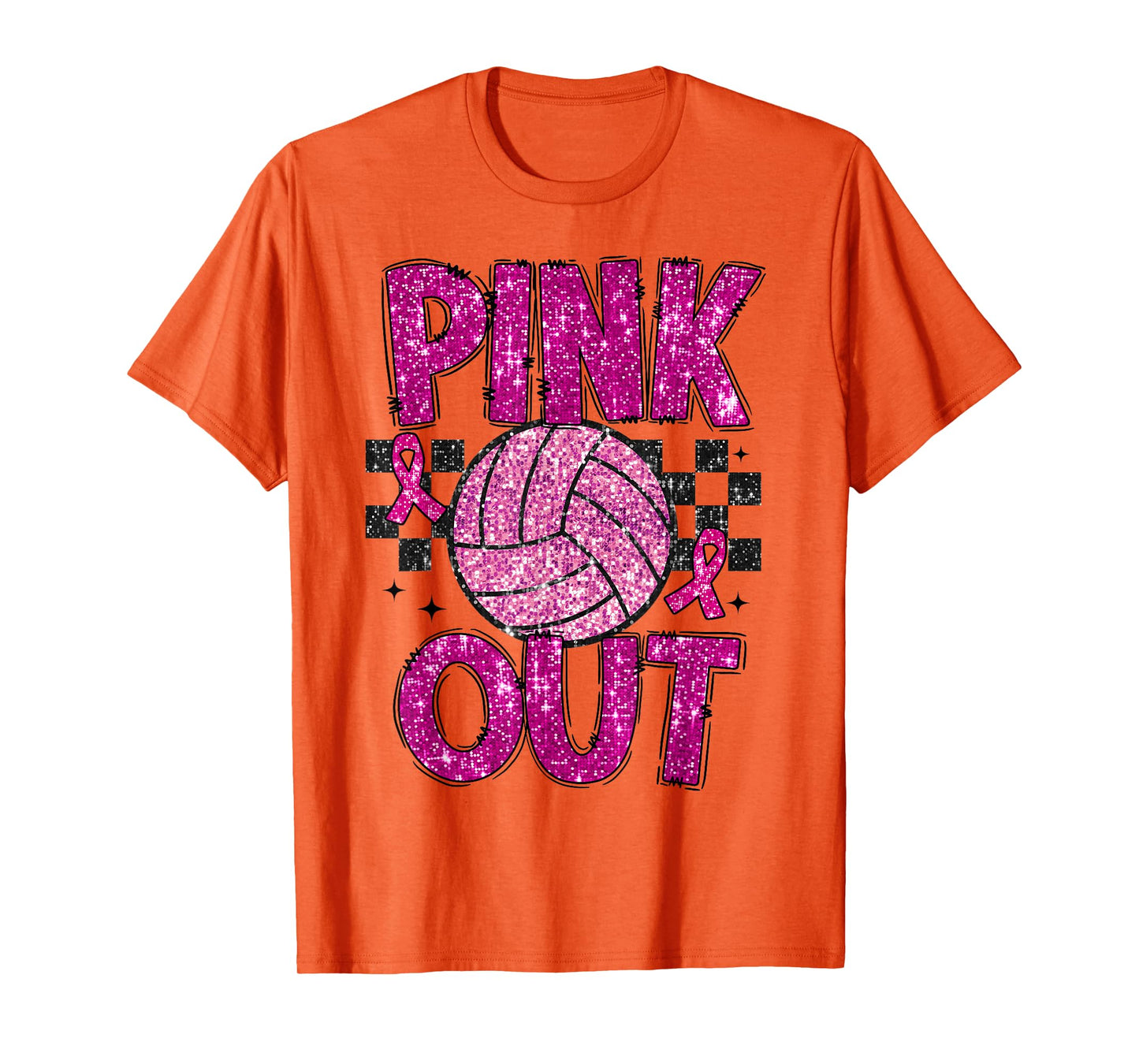 Volleyball Pink Out Breast Cancer Awareness Support Ribbon T-Shirt