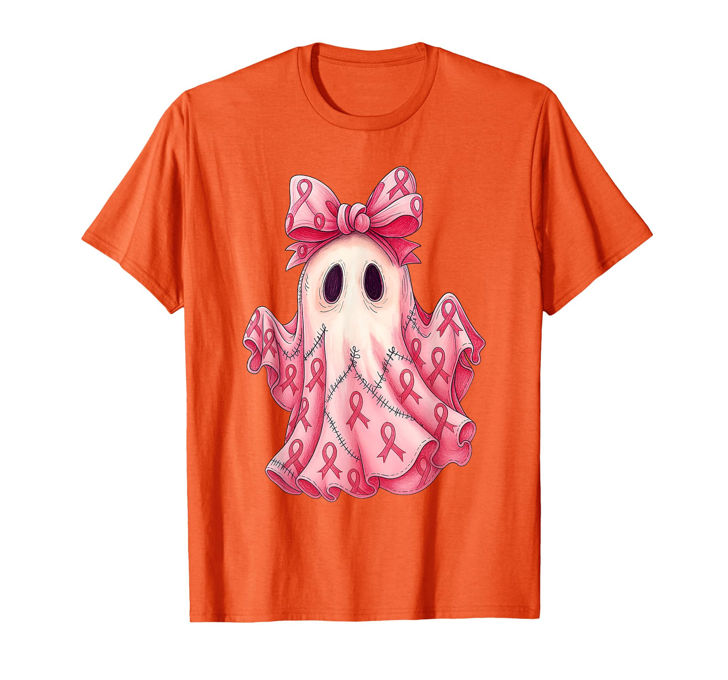 Patchwork Coquette Bow Breast Cancer Ghost Halloween Denim T-Shirt