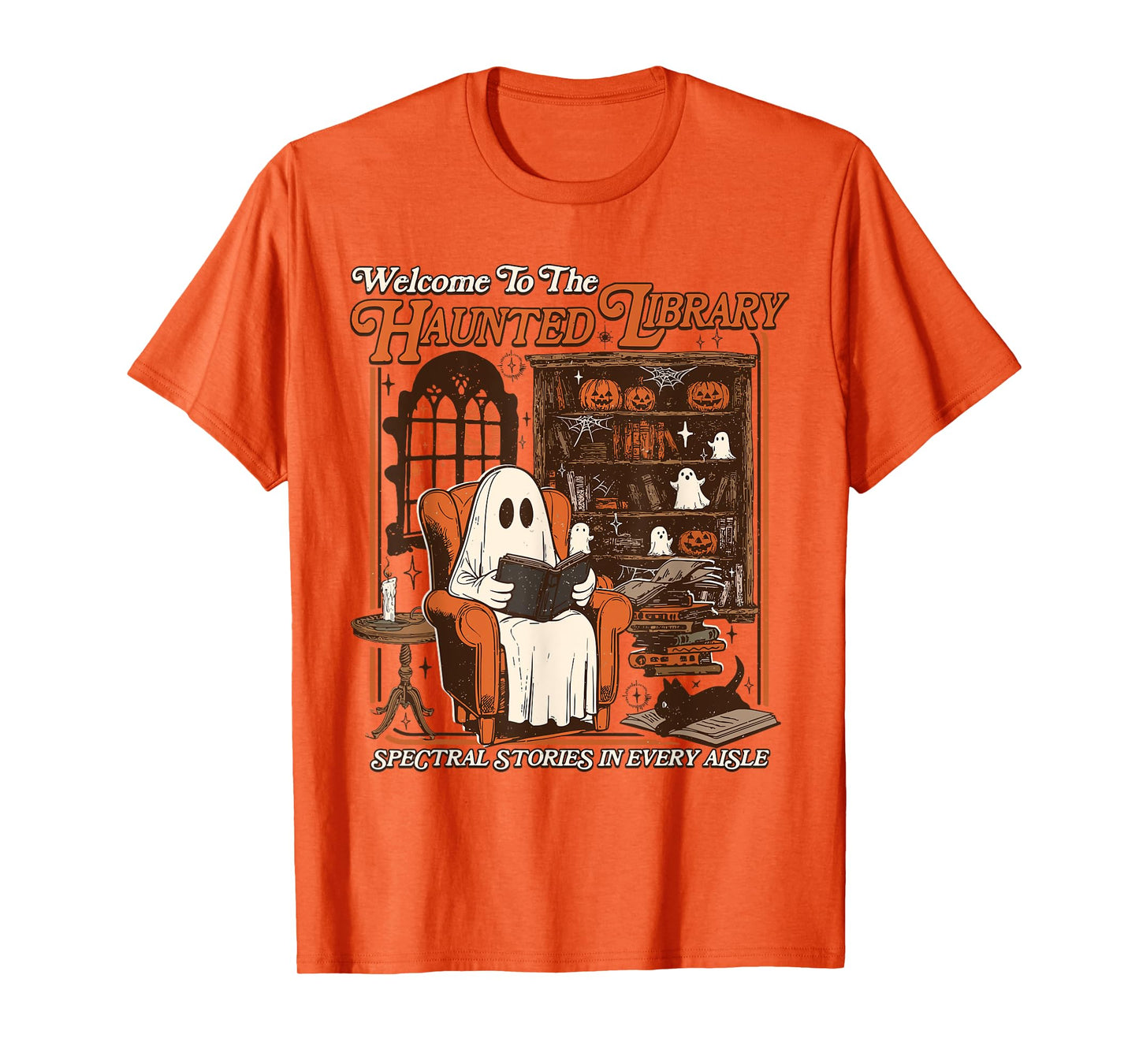 Halloween Funny Ghost Welcome To The Haunted Library T-Shirt
