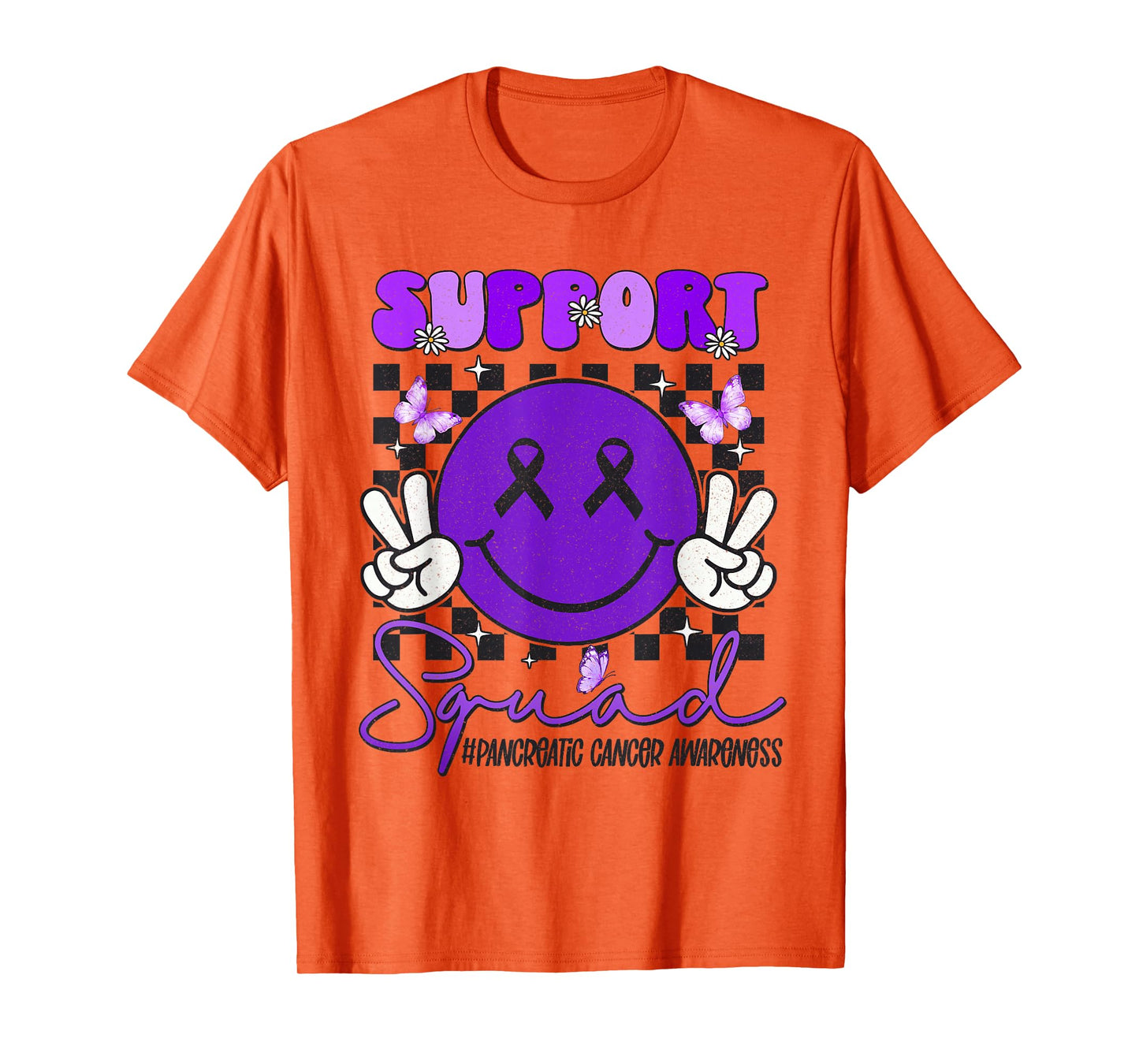 Support Pancreatic Cancer Awareness Smile Face Purple Ribbon T-Shirt