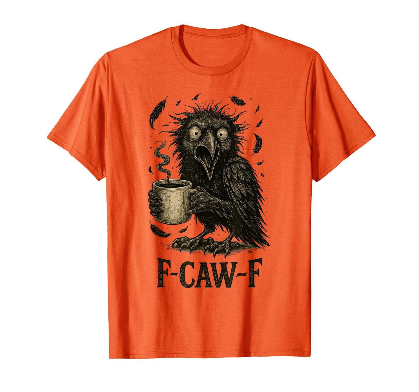 FCawF Vintage Black Crow - Funny Tired Bird Drinking Coffee T-Shirt