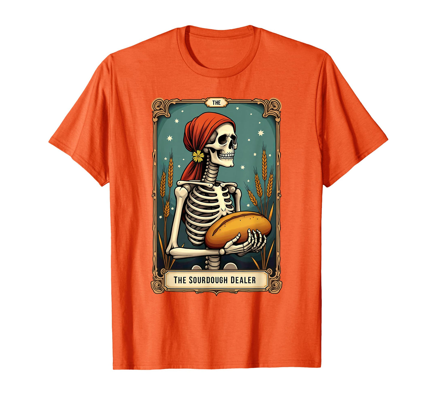 Gothic Tarot Card Skeleton Sourdough Dealer Halloween T-Shirt