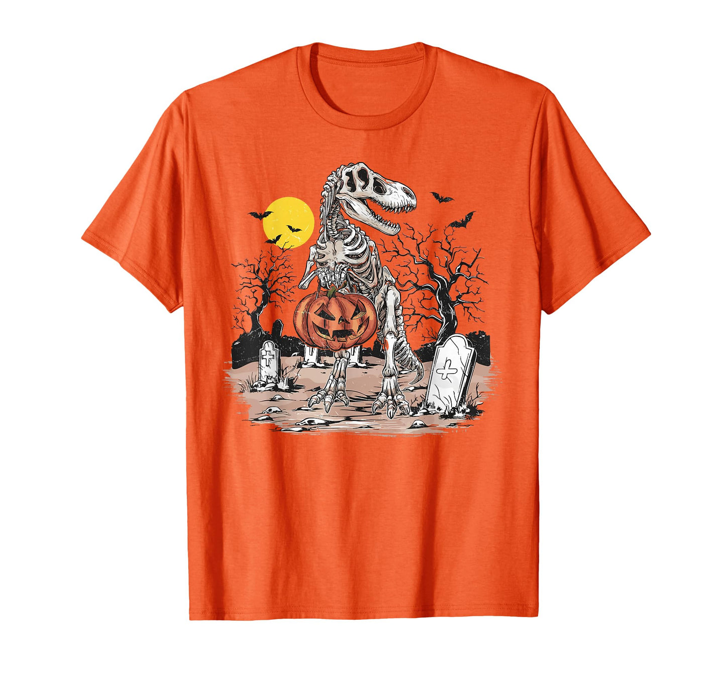 Halloween Dinosaur Skeleton Trex Pumpkin Toddler Boys Kids T-Shirt