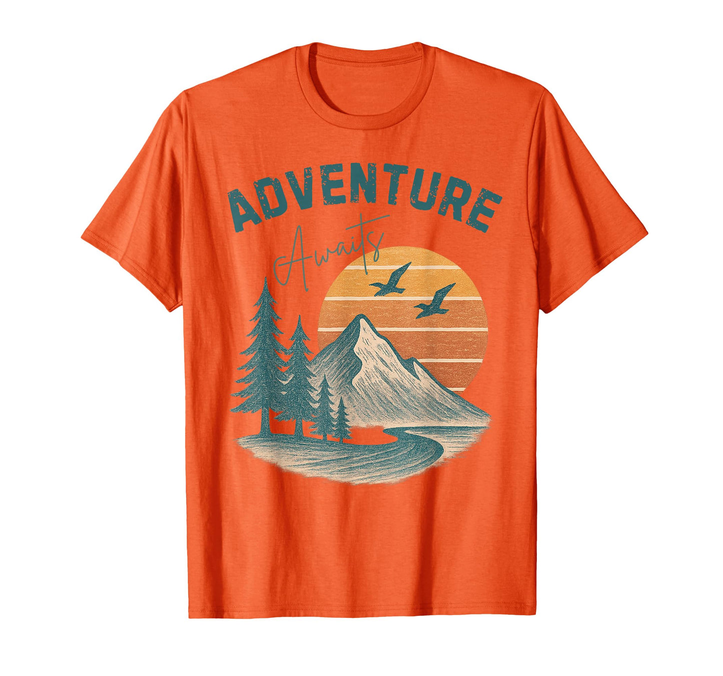 Adventure Await Vintage Mountain Hiking Funny Hiking T-Shirt