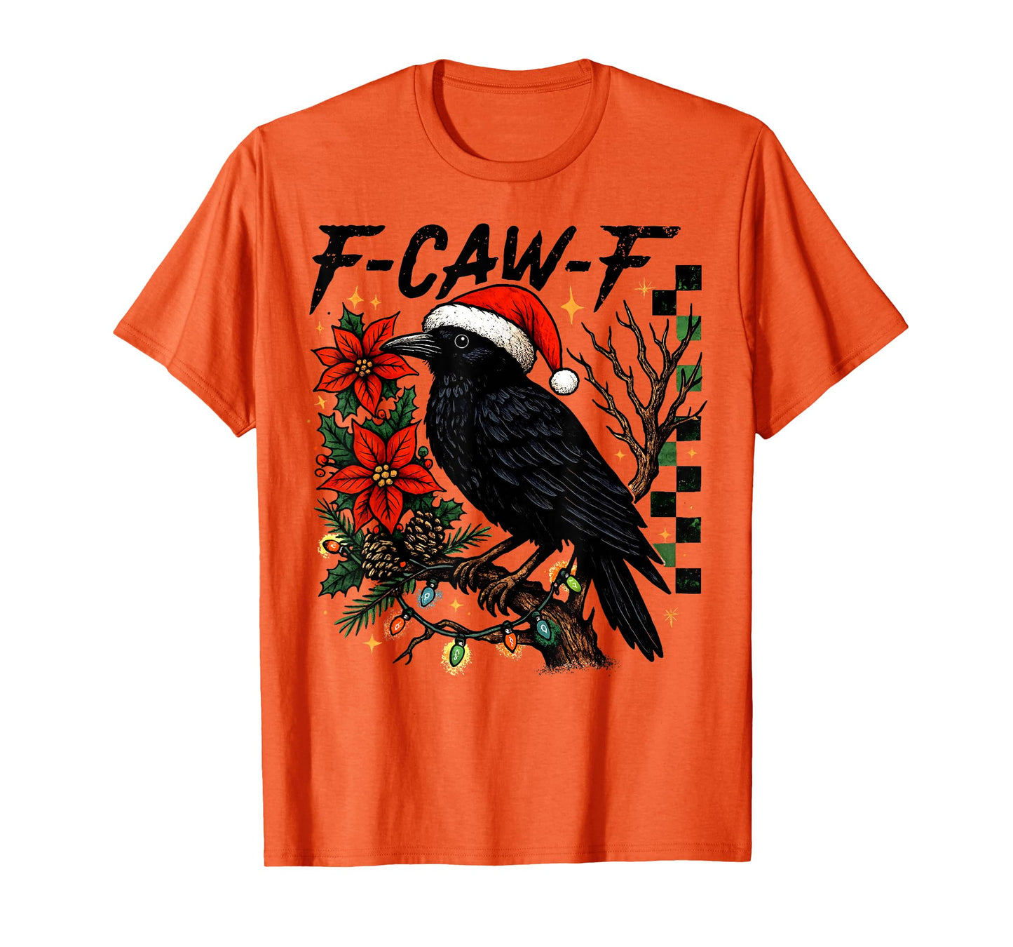 Black Crow F-Caw-F Funny Retro Christmas Lights Santa Hat T-Shirt