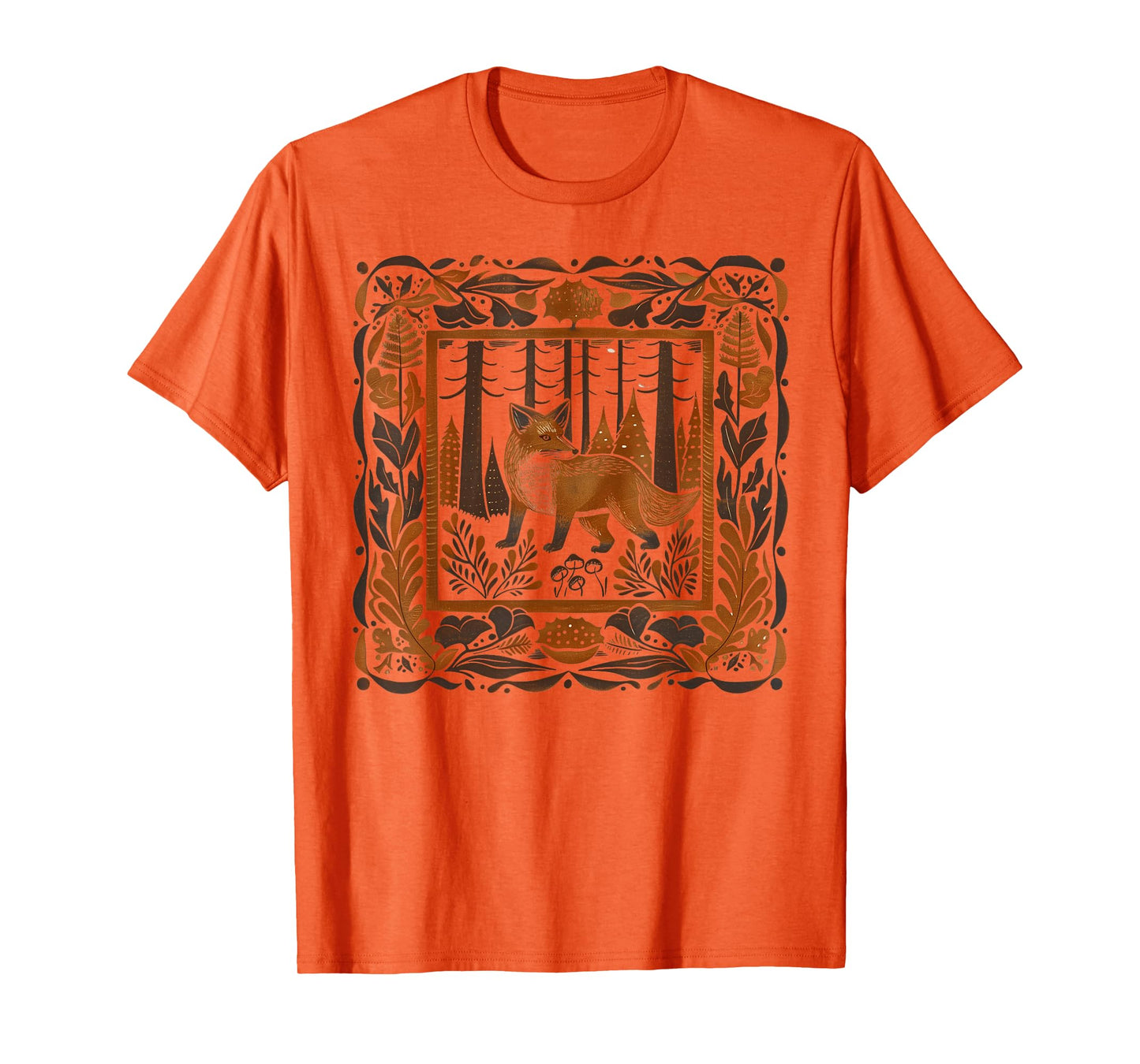 Forestcore Fox Linocut Print - Folklore and Nature Magic T-Shirt