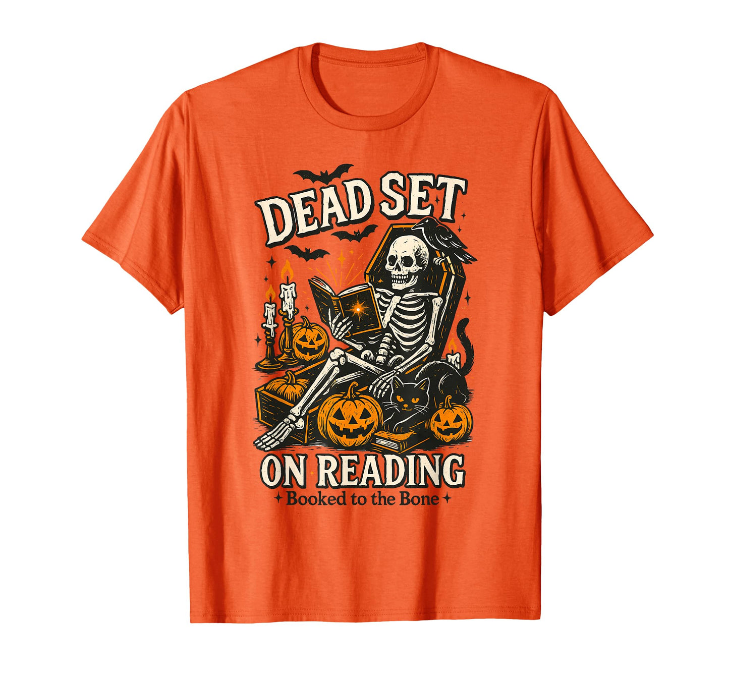 Funny Book Dead Set On Reading Skeleton Halloween Bookish T-Shirt