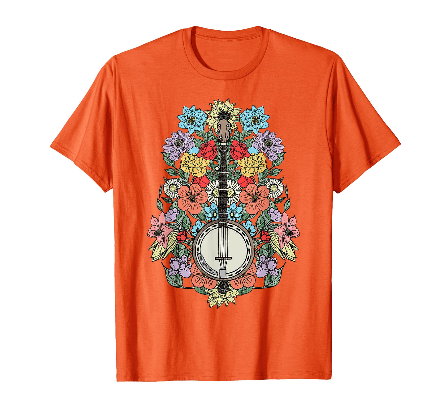 Banjo Flowers Vintage Stringed Bluegrass Folk Floral Design T-Shirt