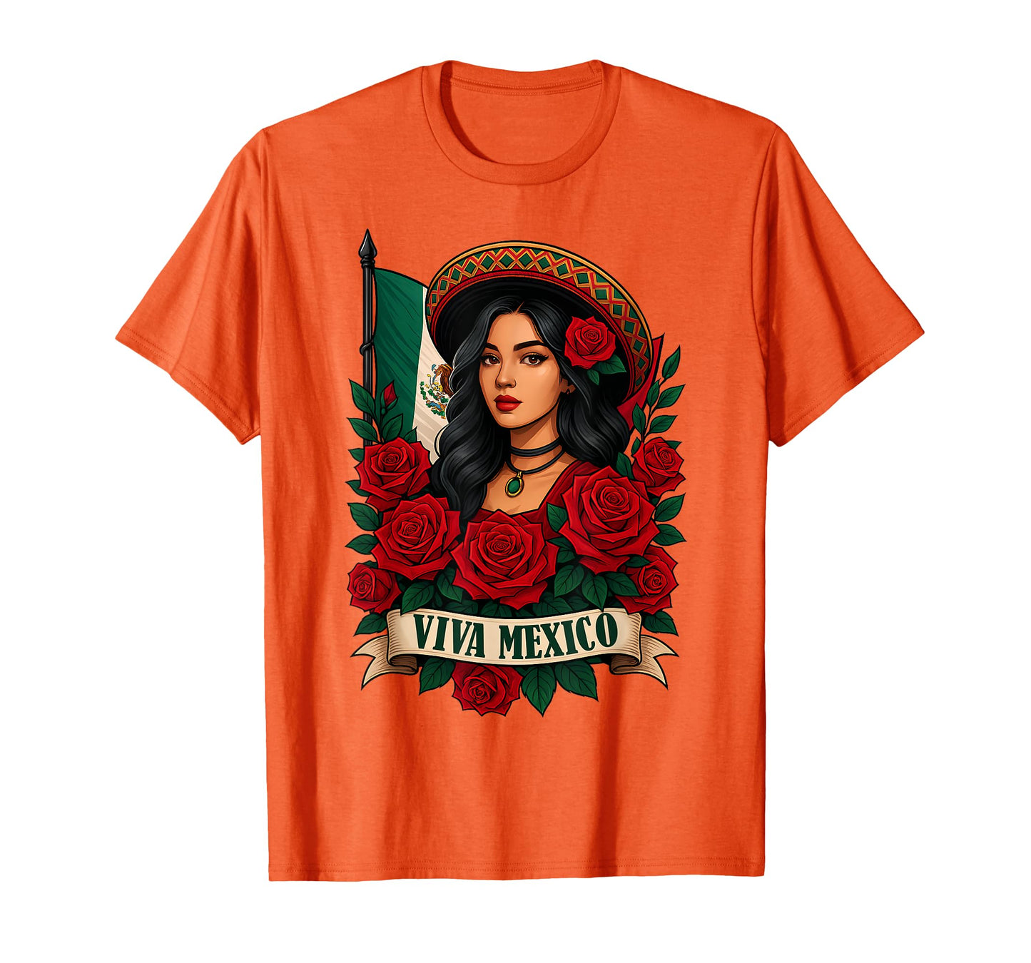 Viva Mexico Independence Day Roses Mexican Flag Women Girls T-Shirt
