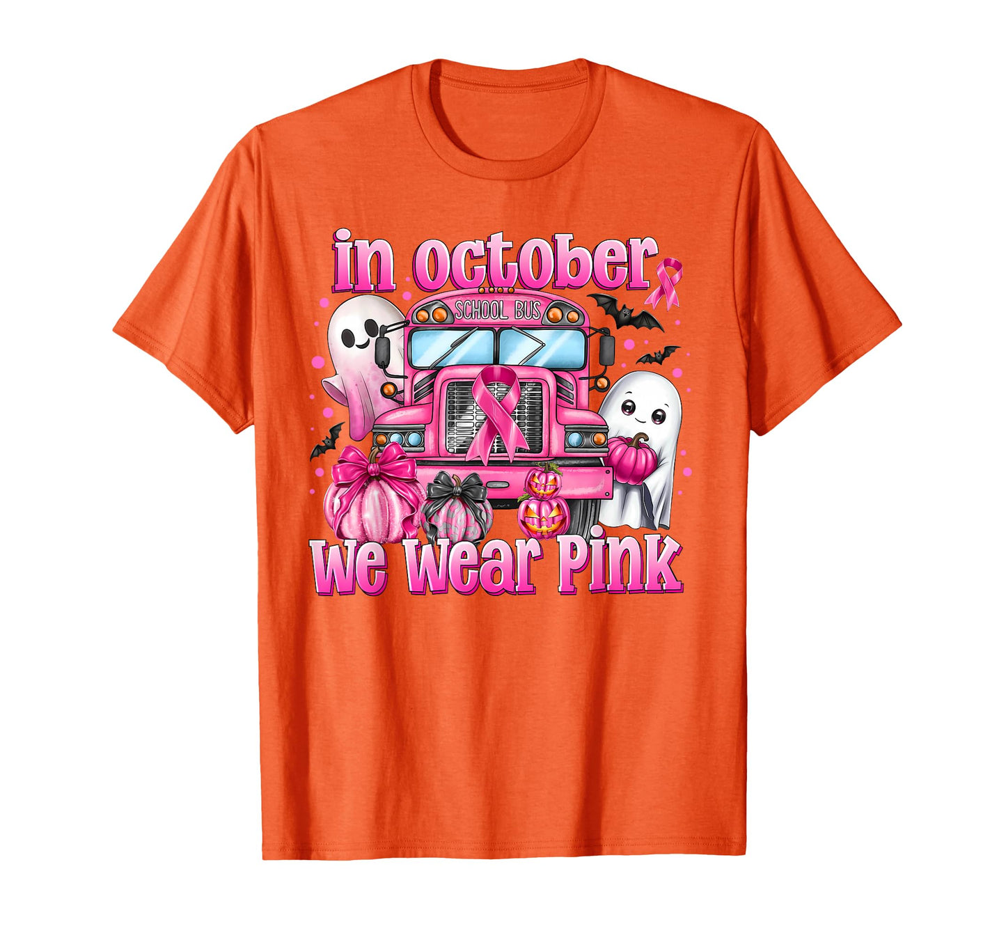 in October We Wear Pink School Bus Breast Cancer Awareness T-Shirt