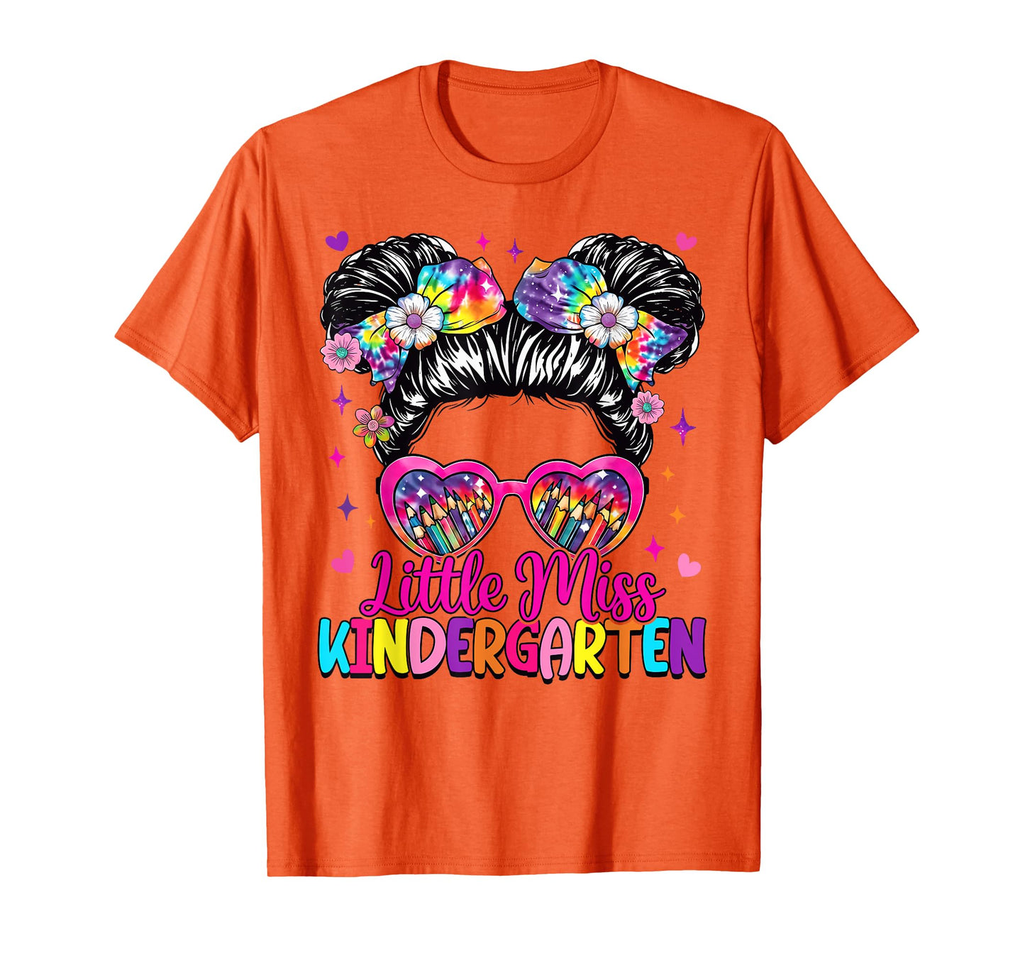 Little Miss Kindergarten Messy Bun First Day Of School T-Shirt