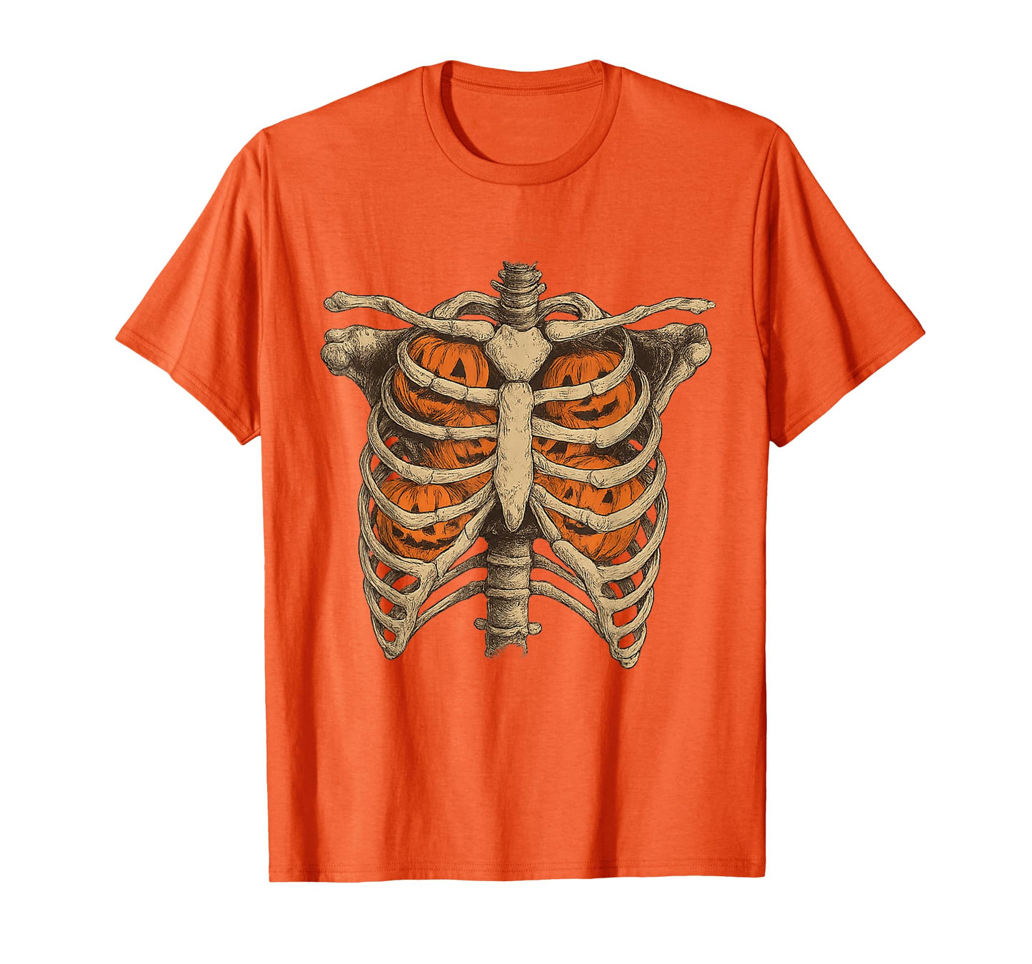 Funny Pumpkin Skeleton Rib Cage Halloween Costume Skeleton T-Shirt