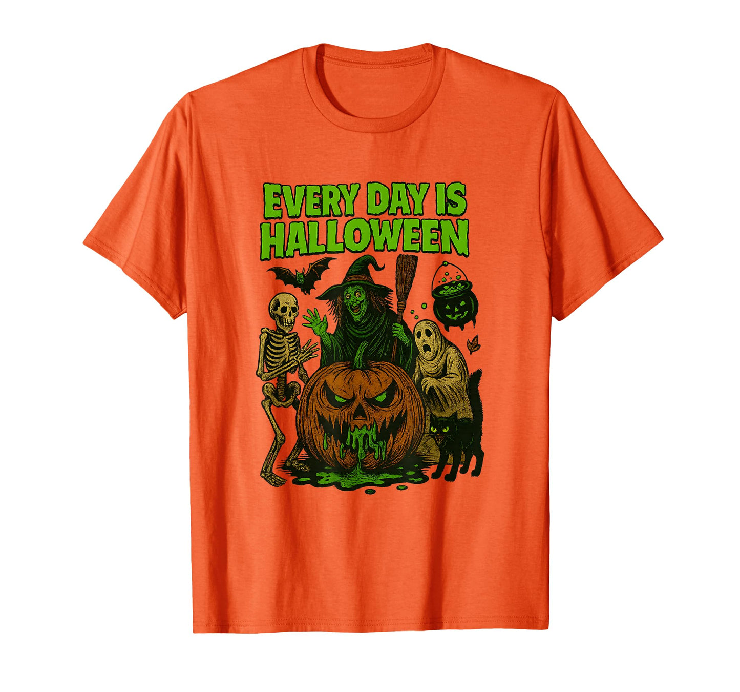 Vintage Skeleton Ghost Witch and Pumpkin Halloween T-Shirt