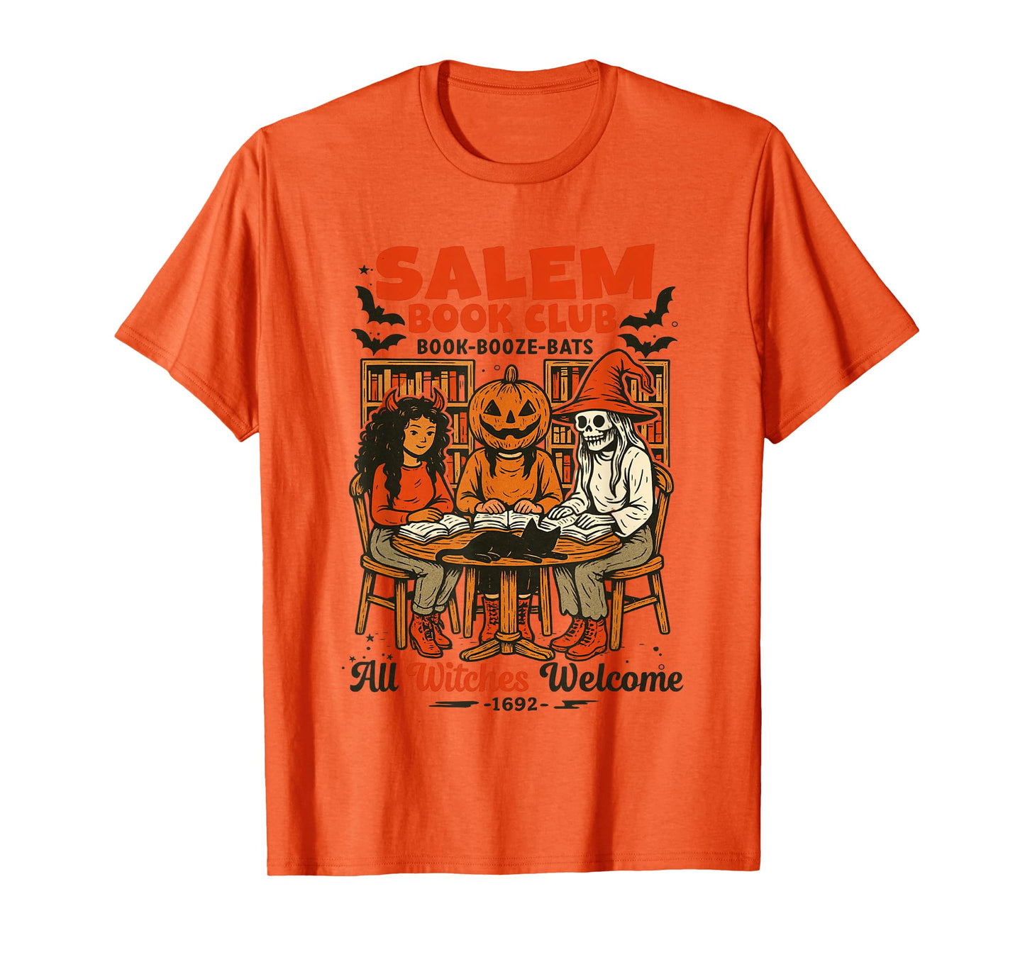 Vintage Salem-Book Booze Bats Book Club All Witches Welcome T-Shirt