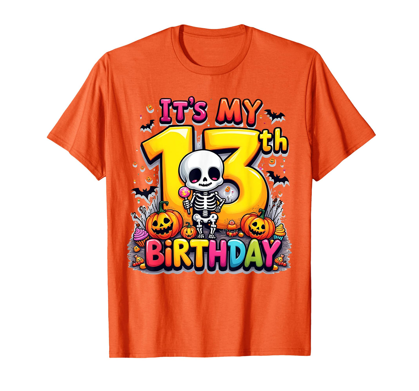 Kids It's My 13th Birthday Boy Funny Halloween Skeleton T-Shirt