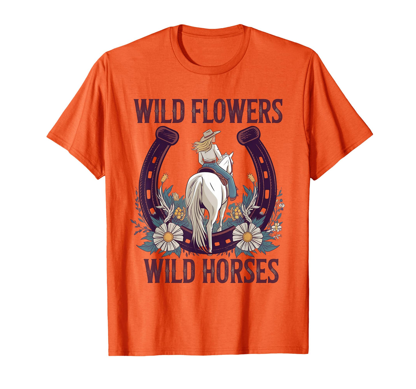 Retro Southern Sunset Cowgirl Wild Flowers - Wild Horses T-Shirt