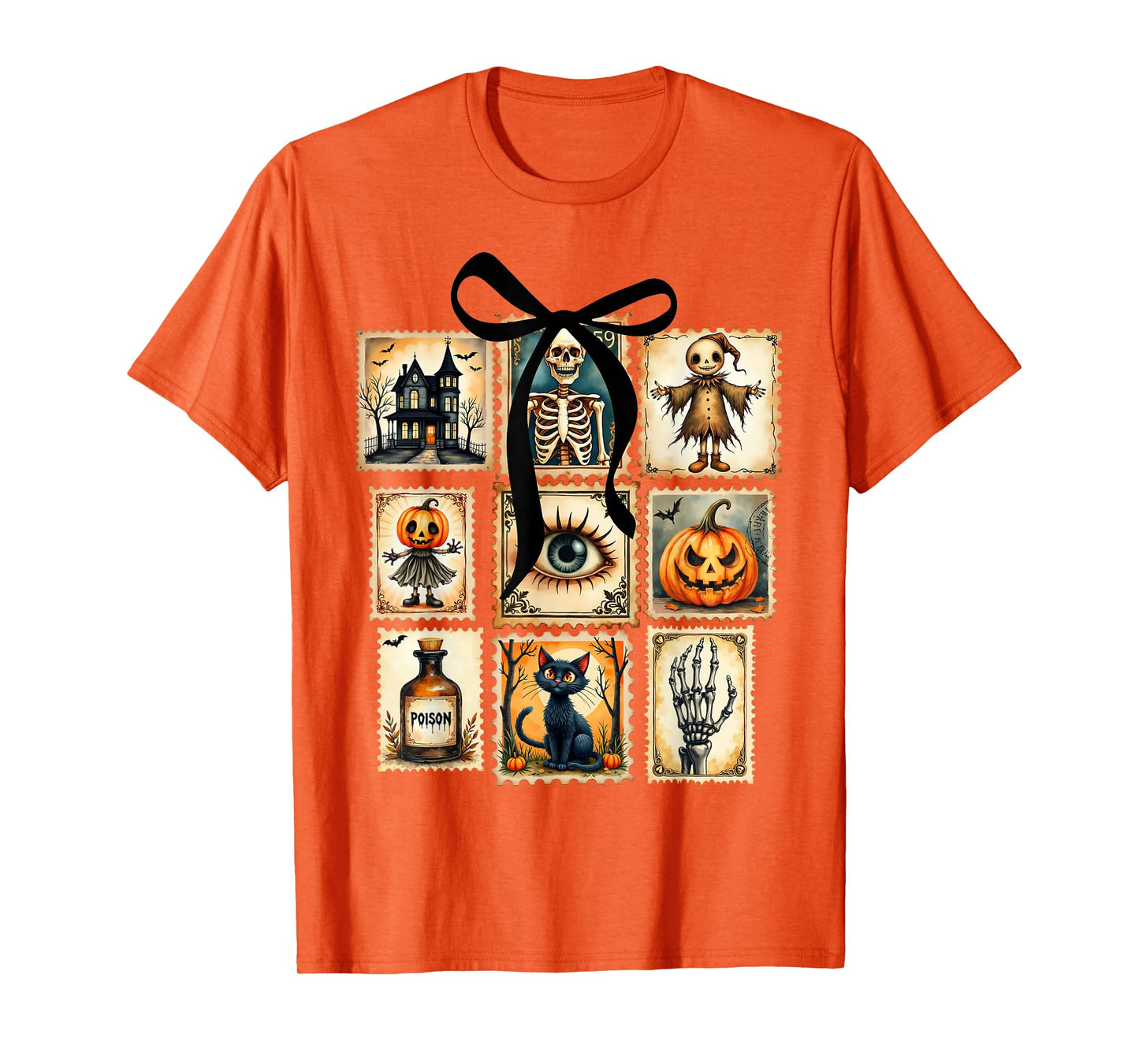 Vintage Halloween Stamps Haunted House Poison Cat T-Shirt