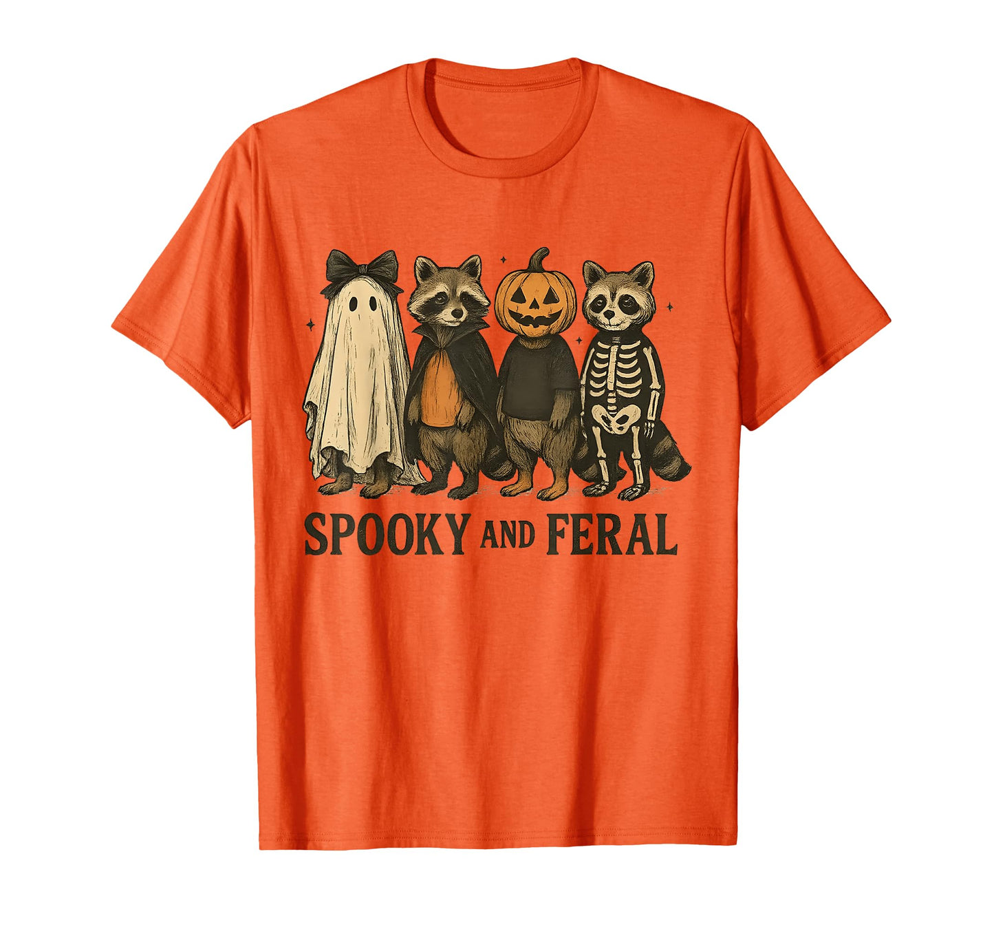 Spooky and Feral Funny Raccoon Halloween Meme Men Women T-Shirt