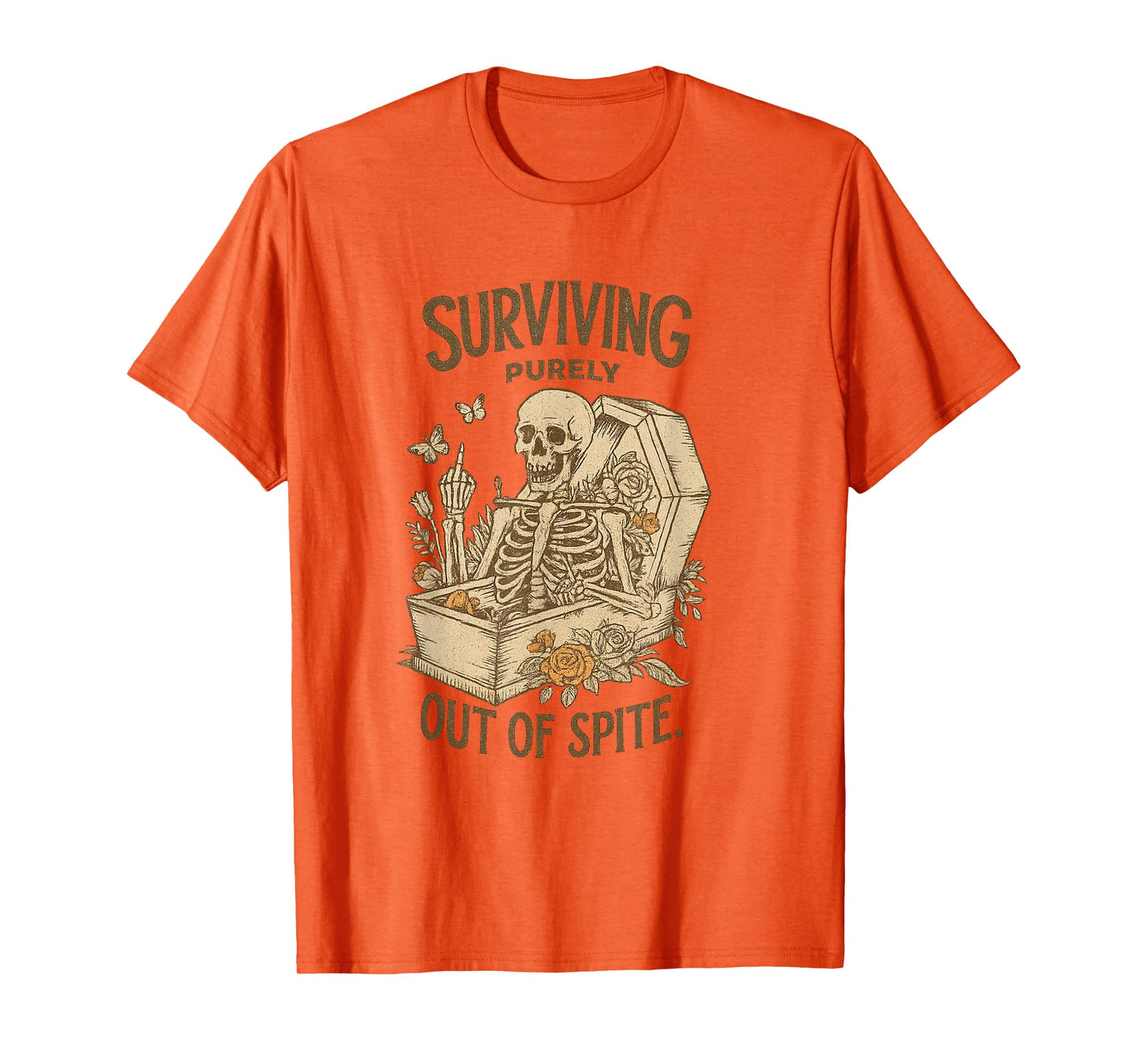 Surviving Purely Out of Spite Funny Goth Skeleton Halloween T-Shirt