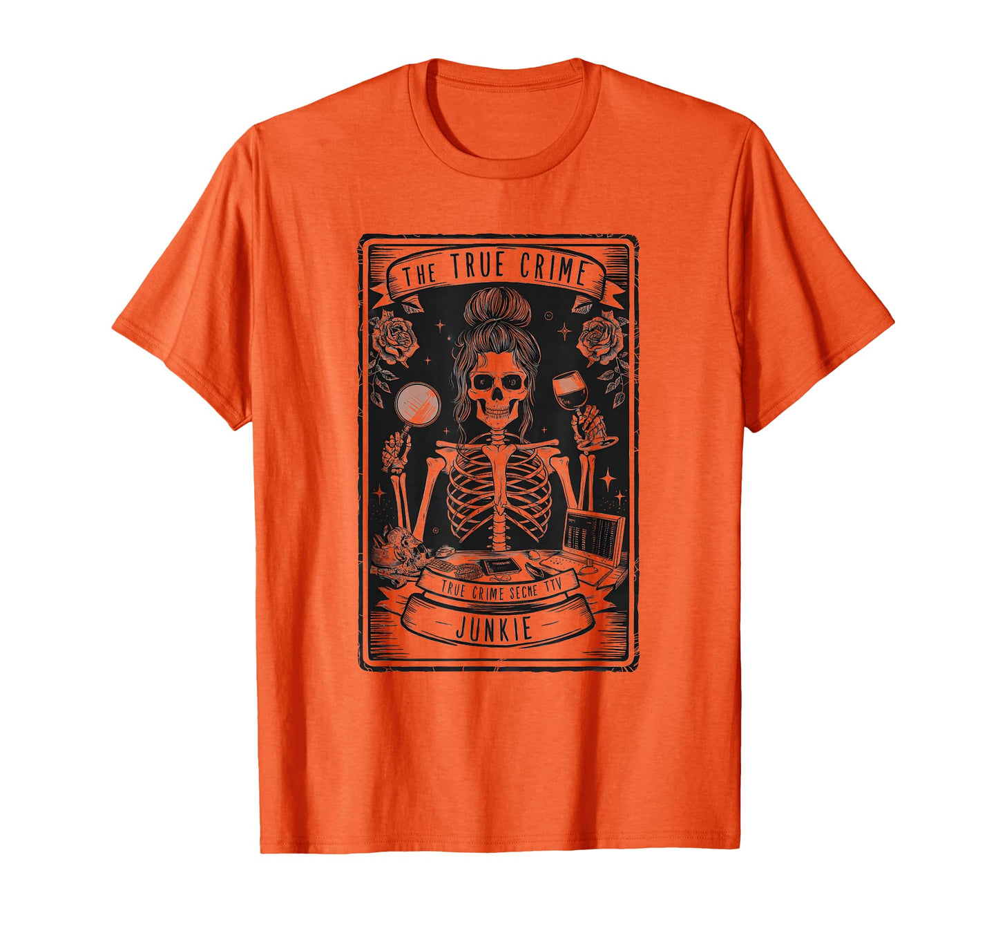 True Crime Tarot Card Junkie Skeleton Witchy Vibes Halloween T-Shirt