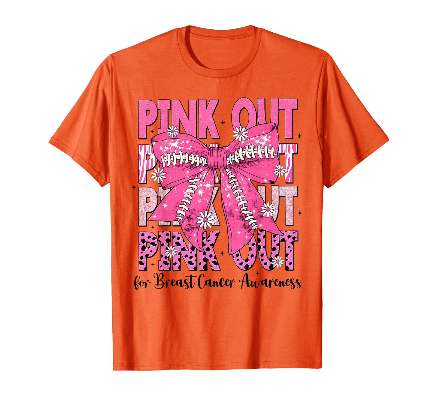 Pink Out Football Team Breast Cancer Awareness Coquette Bow T-Shirt