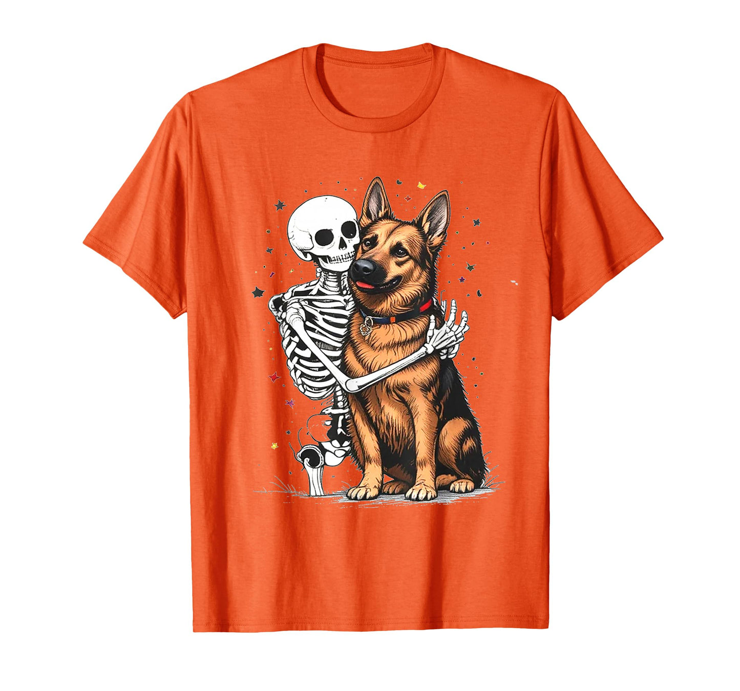 Skeleton Hugging German Shepherd Halloween Lover Mom Dad T-Shirt