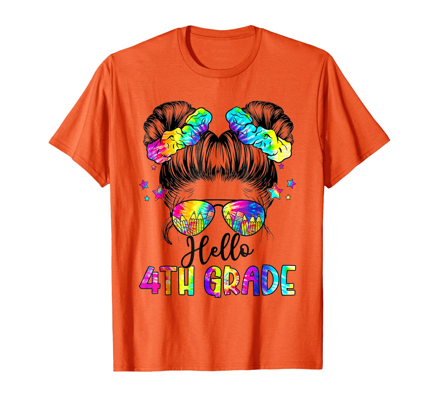 Hello 4th Grade Messy Hair Bun Girl Back To School First Day T-Shirt