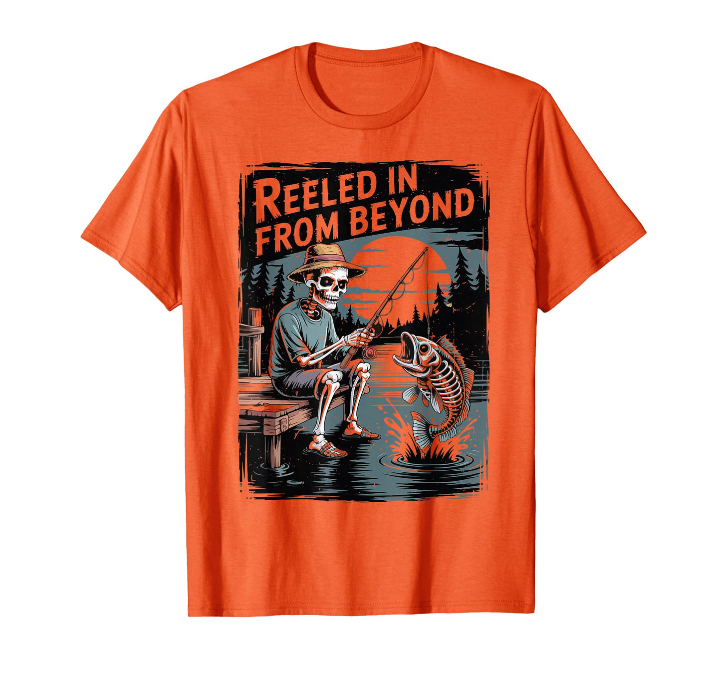 Skeleton Fishing Halloween Reeled in from Beyond Funny Youth T-Shirt