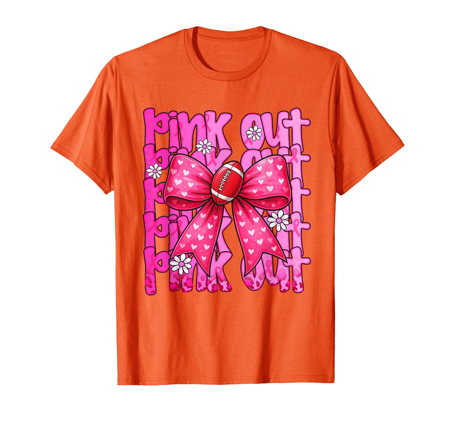 Pink Out Breast Cancer Football Coquette Bow Mom Girls Women T-Shirt