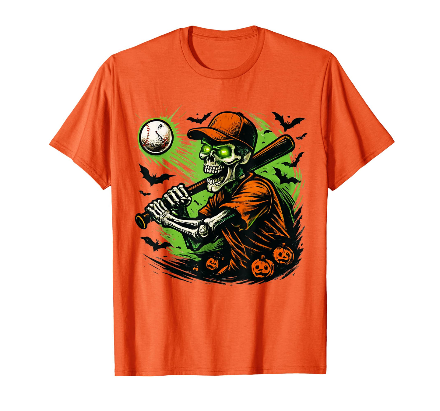Funny Skeleton Playing Baseball Spooky Halloween Sports T-Shirt