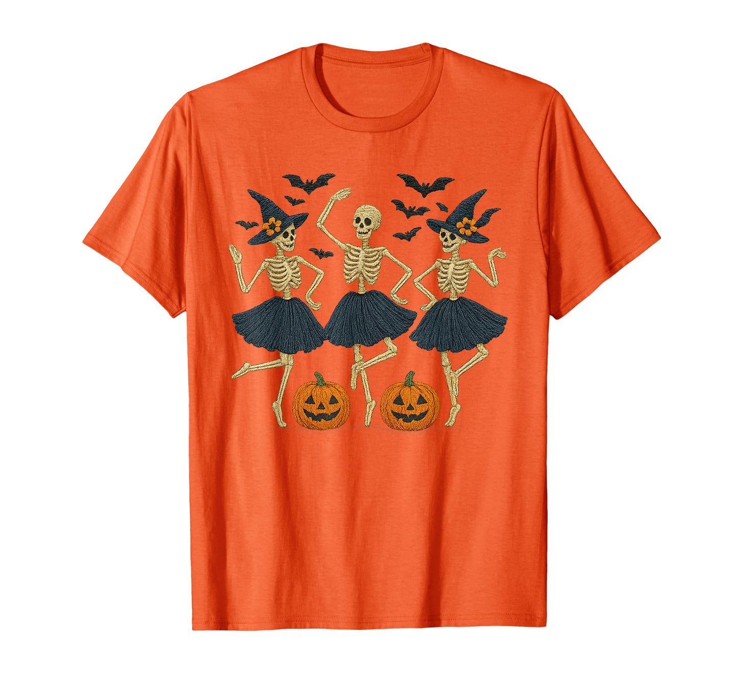Halloween Witches Dancing Skeletons Embroidery Design Parody T-Shirt