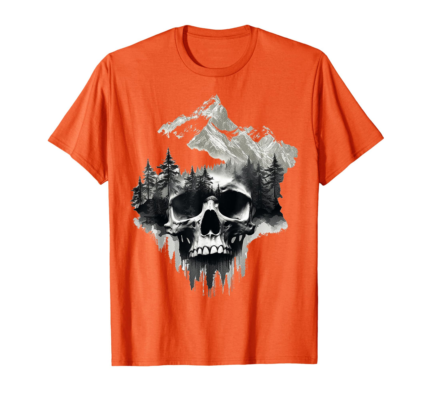 Skull Drawing Nature Artwork Mountains Tree Art Skull T-Shirt