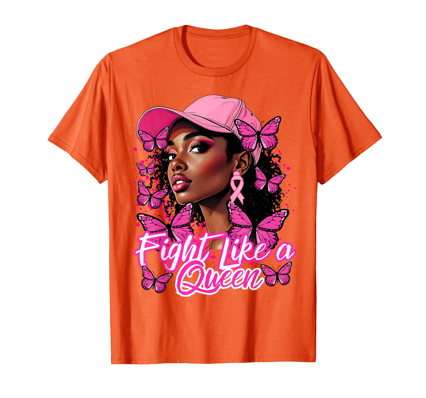 Black Afro Women Butterflies Breast Cancer Awareness Support T-Shirt