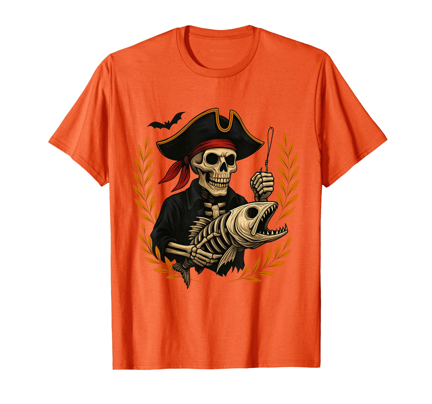 Bruh I’m a Pirate Fishing Skeleton American Flag Fish T-Shirt