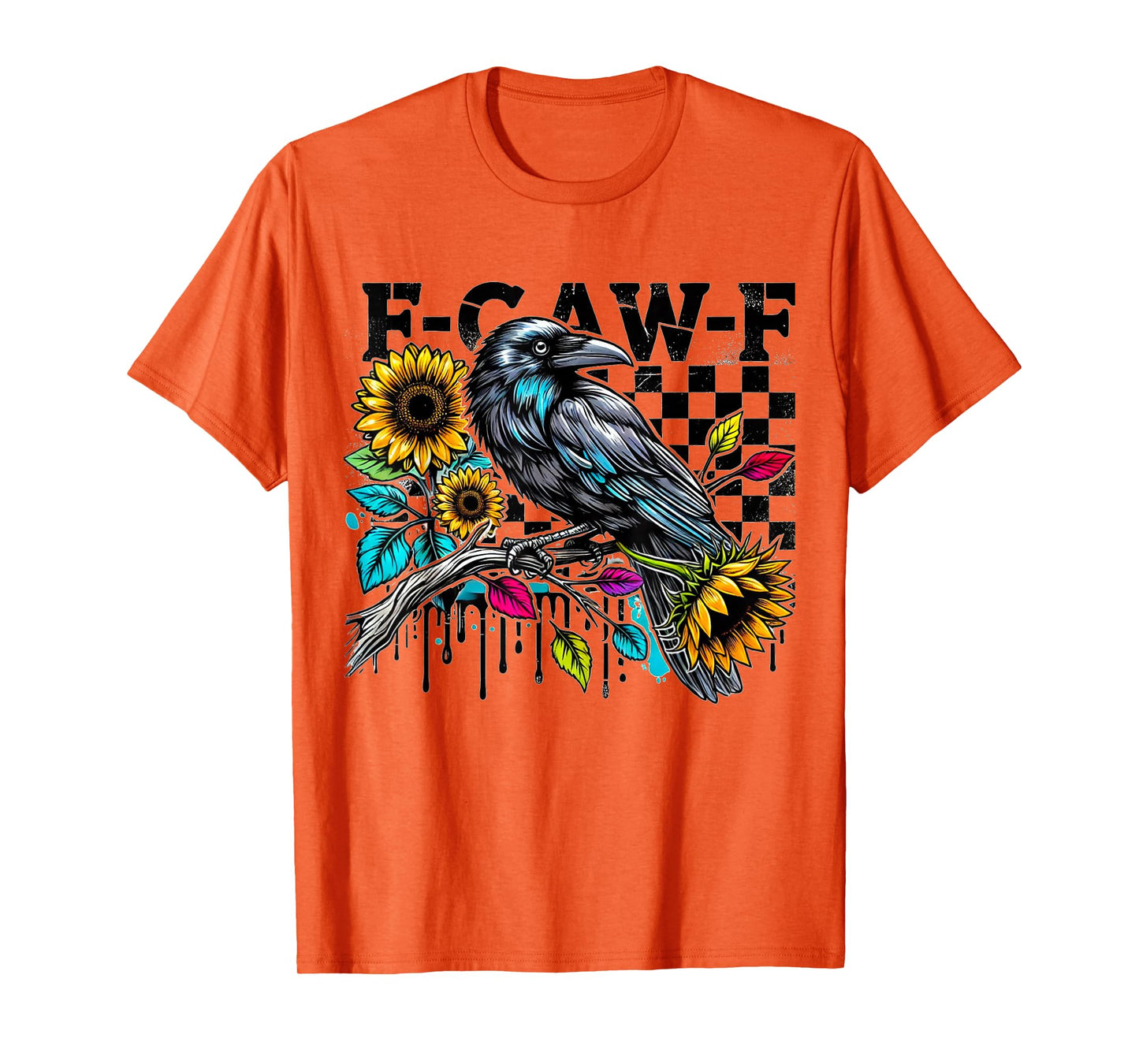 Black Crow F-Caw-F Funny Bird Sunflower Adult Humor T-Shirt