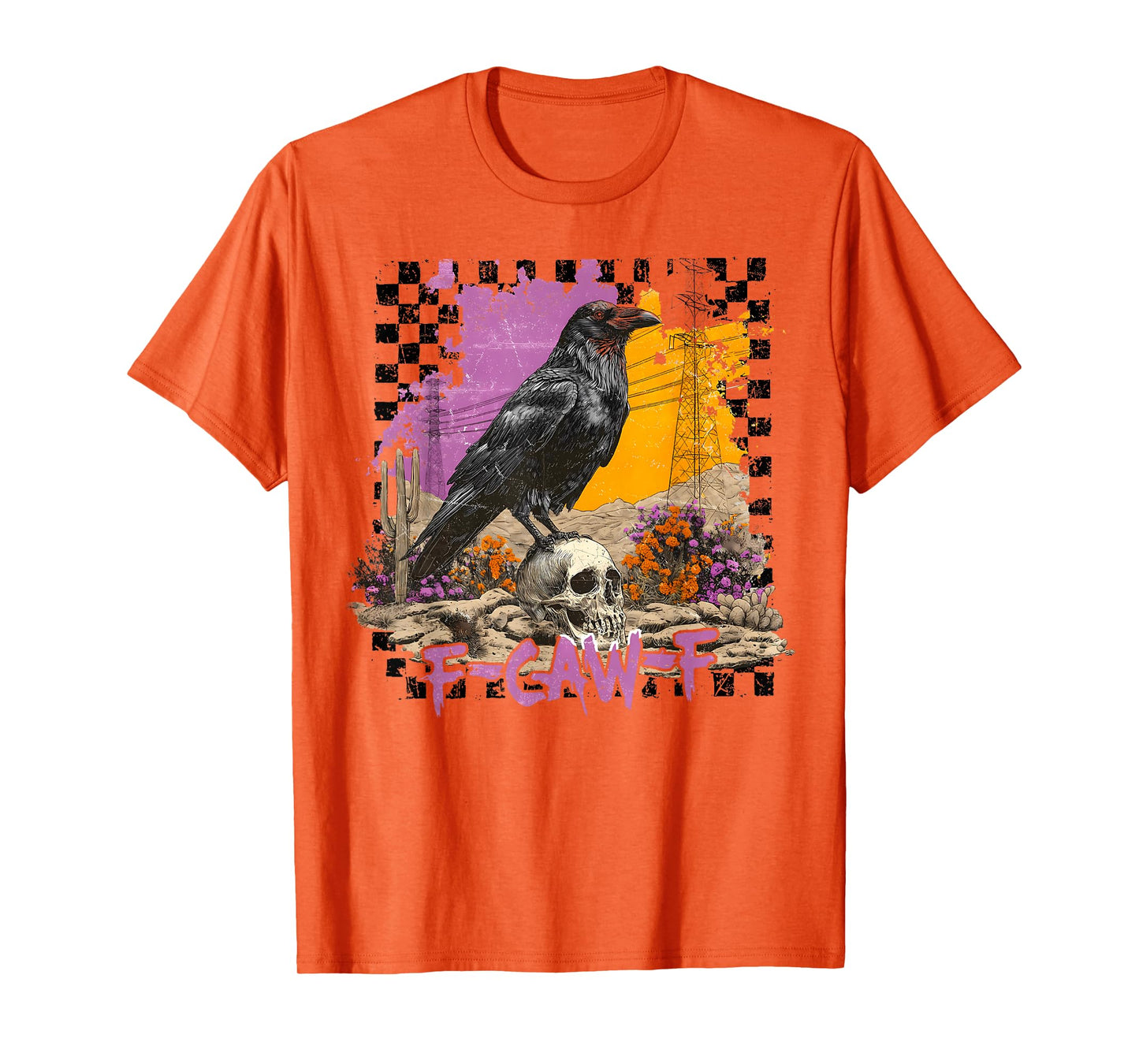 Funny F Caw F Raven Bird Skull Graphic Halloween Crow Pun T-Shirt