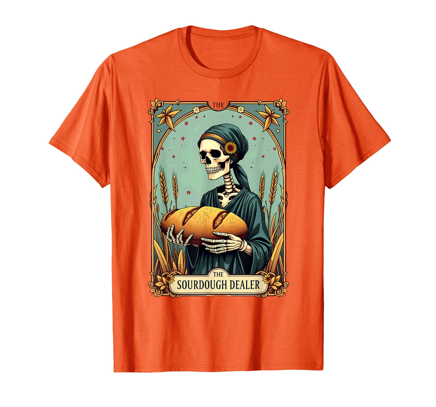 Gothic Tarot Card Skeleton Sourdough Dealer Halloween T-Shirt
