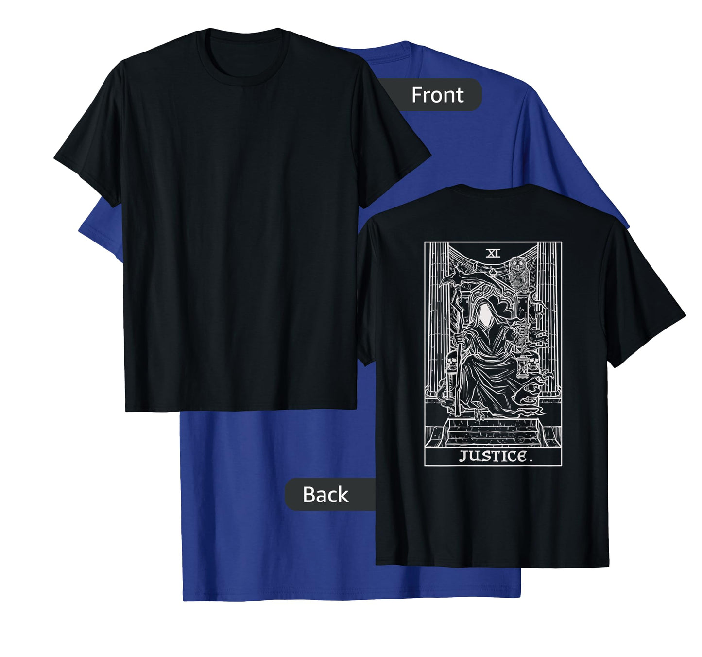 Justice Tarot Card Grim Reaper Halloween Gothic Back Print T-Shirt