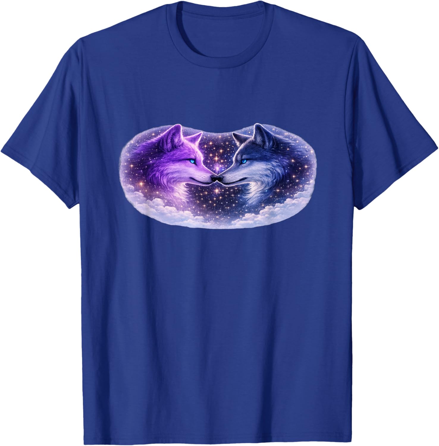 Celestial Purple Blue Wolves Cosmic Spirit Wolf Art T-Shirt T-Shirt - T-Shirt | Royal